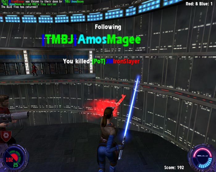 Screenshot from the middle of the match, from the perspective of one of the TMBJ players.