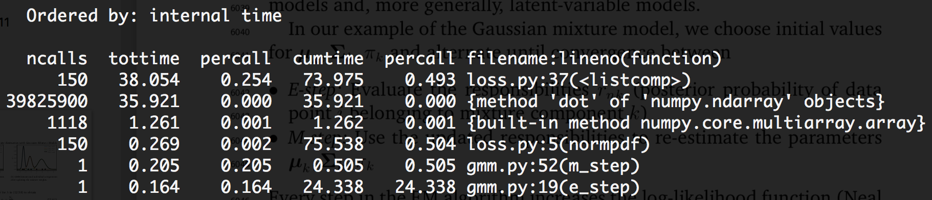 Python profiling results before any optimizations.