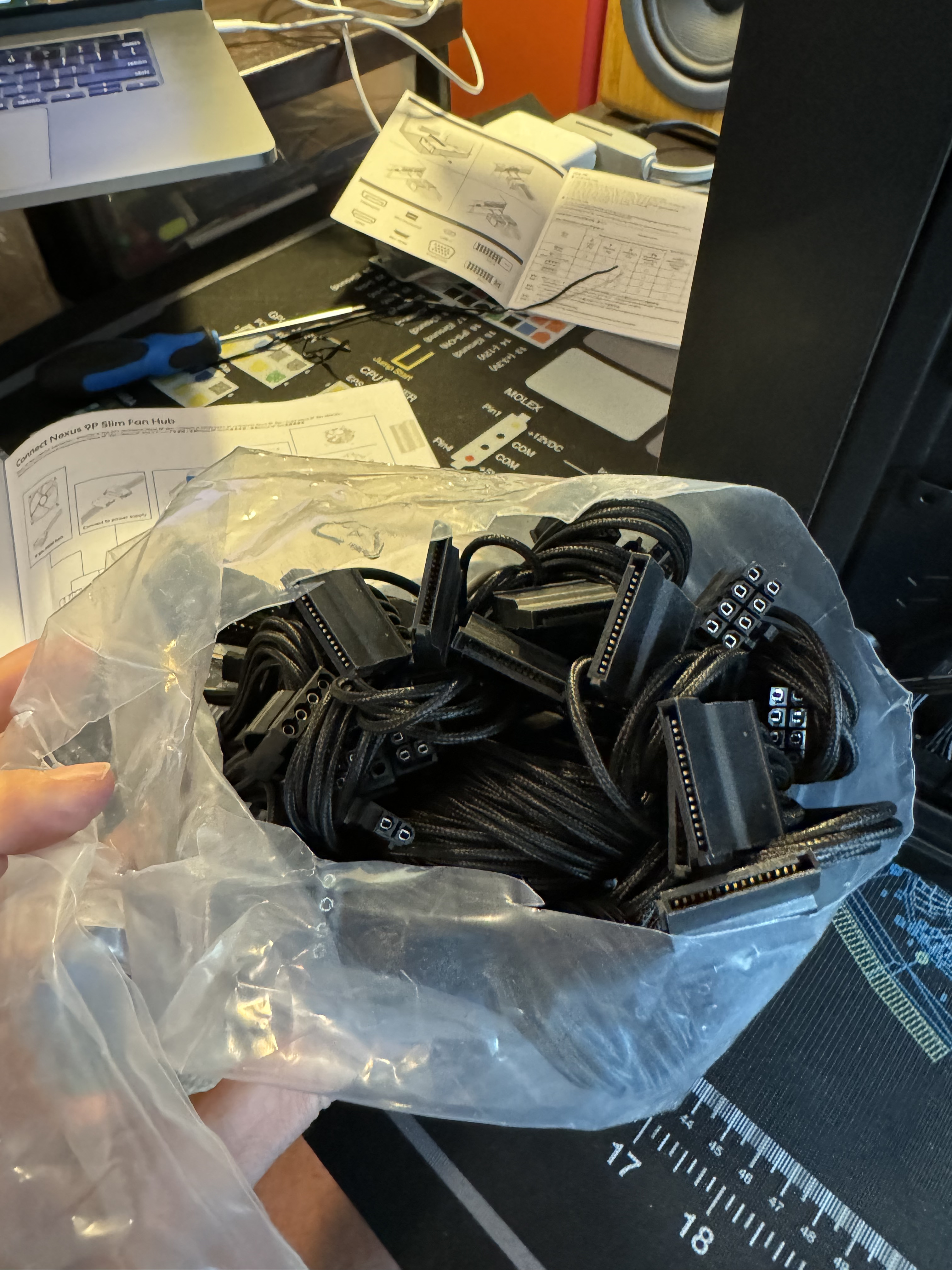 Literal bags’ worth of cables, depending on my hardware.