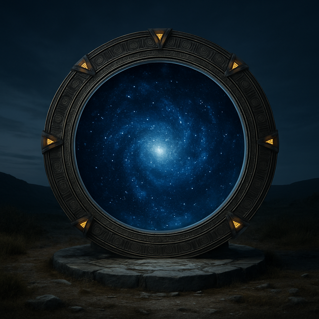A Playground-generated image of a portal that very closely resembles an artificial wormhole from Stargate but is sufficiently different..